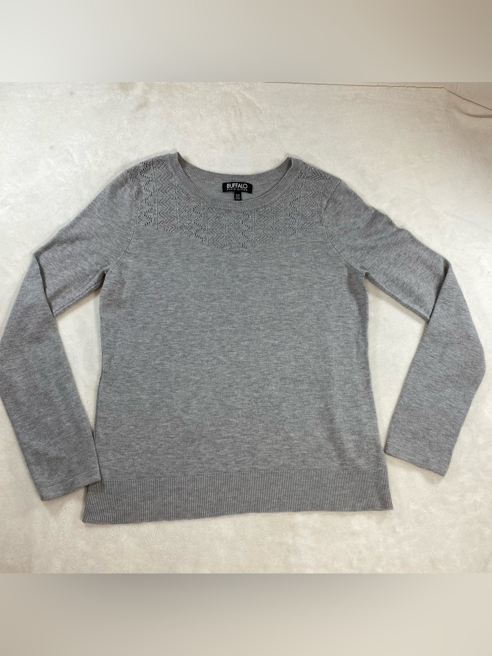 Buffalo David Bitton Gray Pointelle Chevron Knit Pullover Sweater Size Medium
